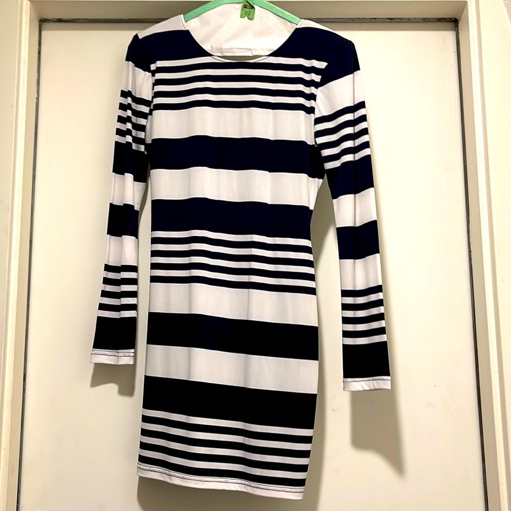 Fitted blue and white stripped dress